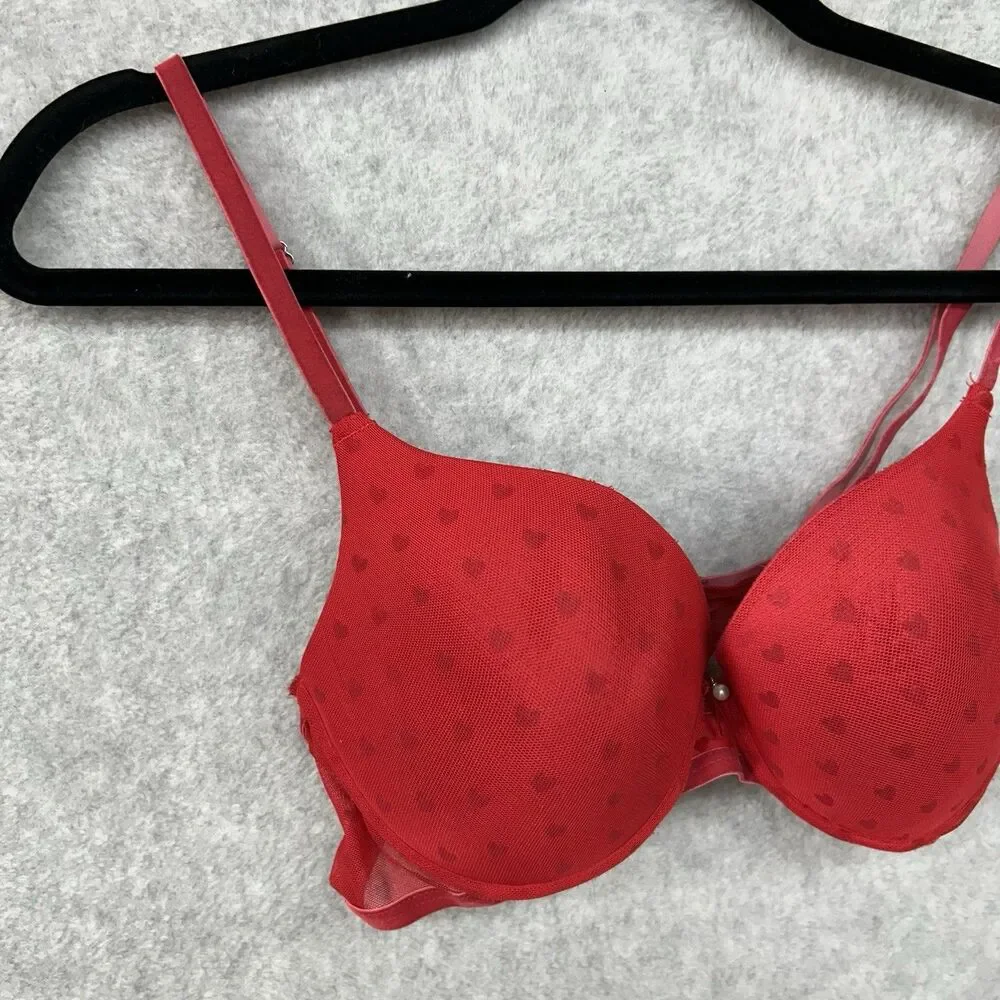 TALLA Women’s Size 36C Red Heart Padded Underwire Bra With Bow And Faux Pearl